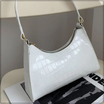 Crocodile Embossed Shoulder Bag for Women - White2